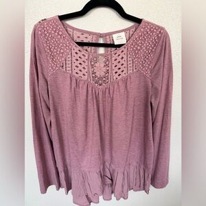 Knox Rose Lace Boho Peplum Top Mauve Pink Size Large